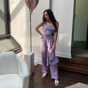 Purple pants. Office pants. Work